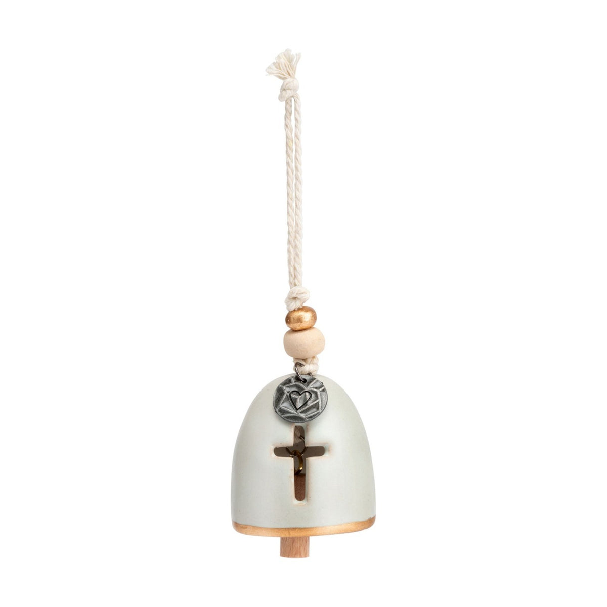 Blessed Cross Cut-Out Mini Bell Ceramic Ornament - Stone