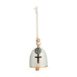 Blessed Cross Cut-Out Mini Bell Ceramic Ornament - Stone
