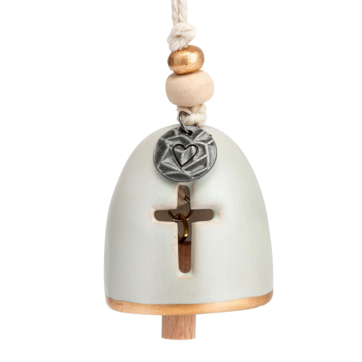 Blessed Cross Cut-Out Mini Bell Ceramic Ornament - Stone