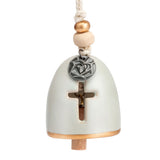 Blessed Cross Cut-Out Mini Bell Ceramic Ornament - Stone