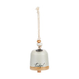 Thankful Mini Ceramic Bell Ornament with Beaded Cord - Stone