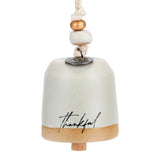 Thankful Mini Ceramic Bell Ornament with Beaded Cord - Stone