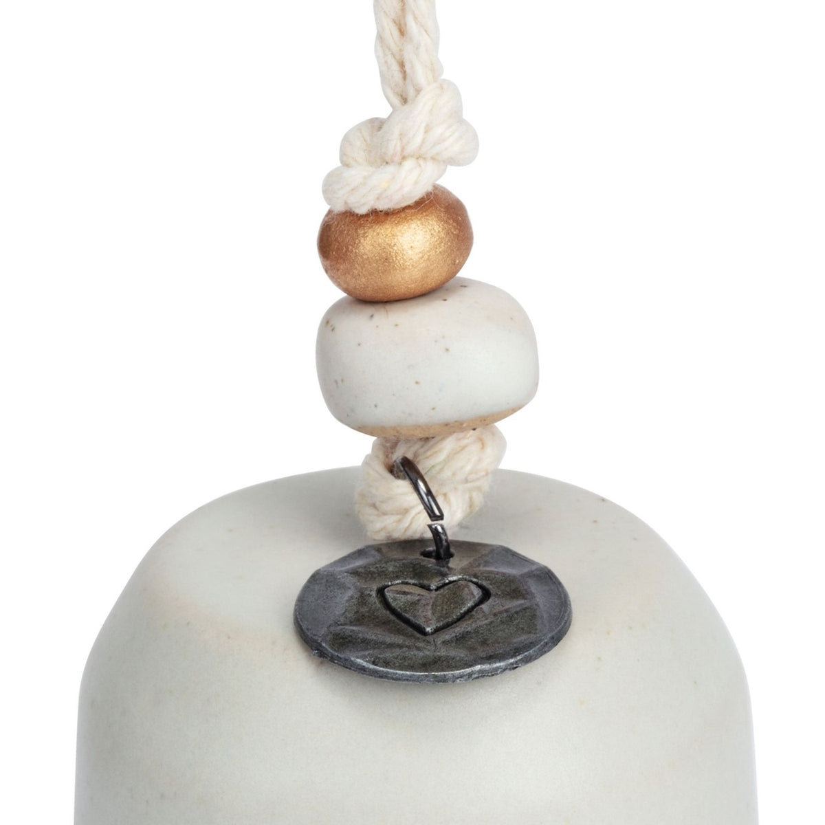 Thankful Mini Ceramic Bell Ornament with Beaded Cord - Stone