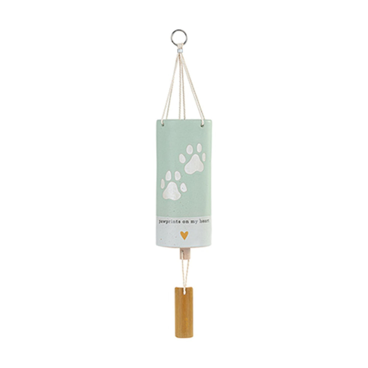 White Paw Prints and Heart Ceramic Wind Chime - Light Olive