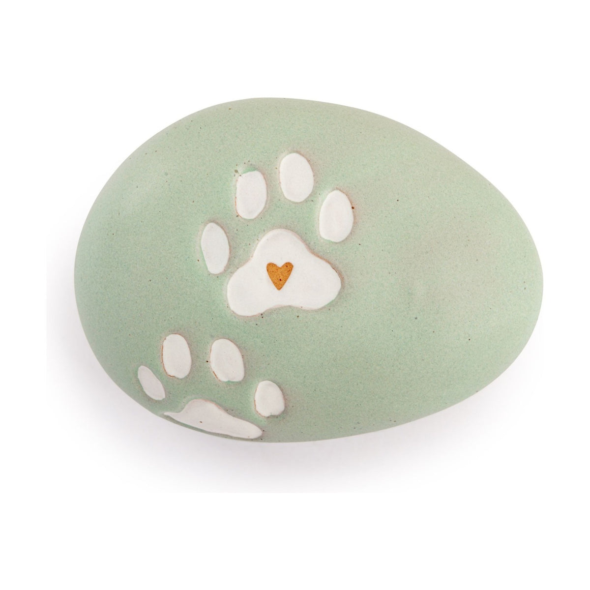 Paw Prints and Heart Oval Ceramic Decorative Stone - Green