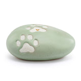 Paw Prints and Heart Oval Ceramic Decorative Stone - Green