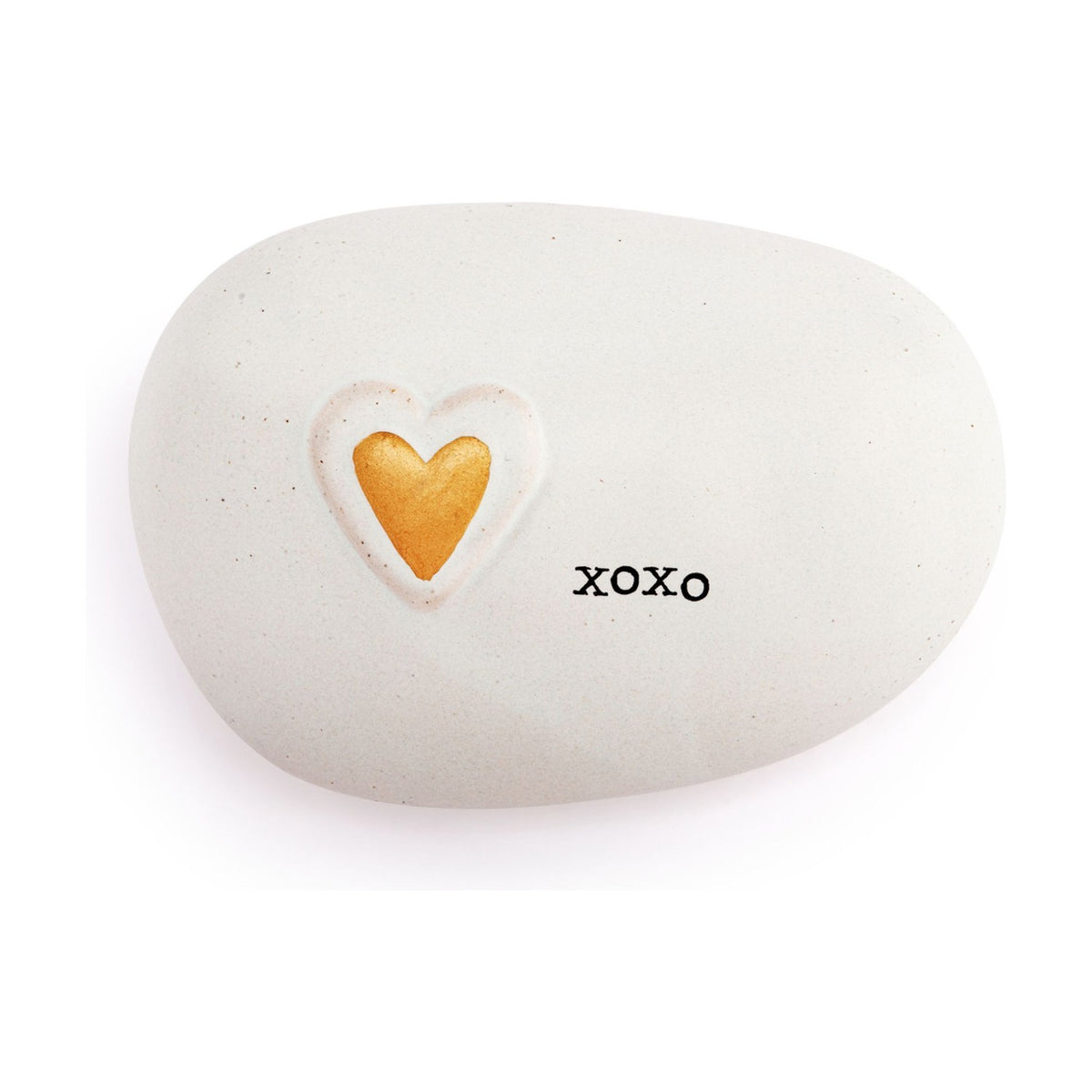 Gold Heart and Xoxo Oval Ceramic Pebble Decoration - Stone