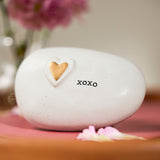 Gold Heart and Xoxo Oval Ceramic Pebble Decoration - Stone
