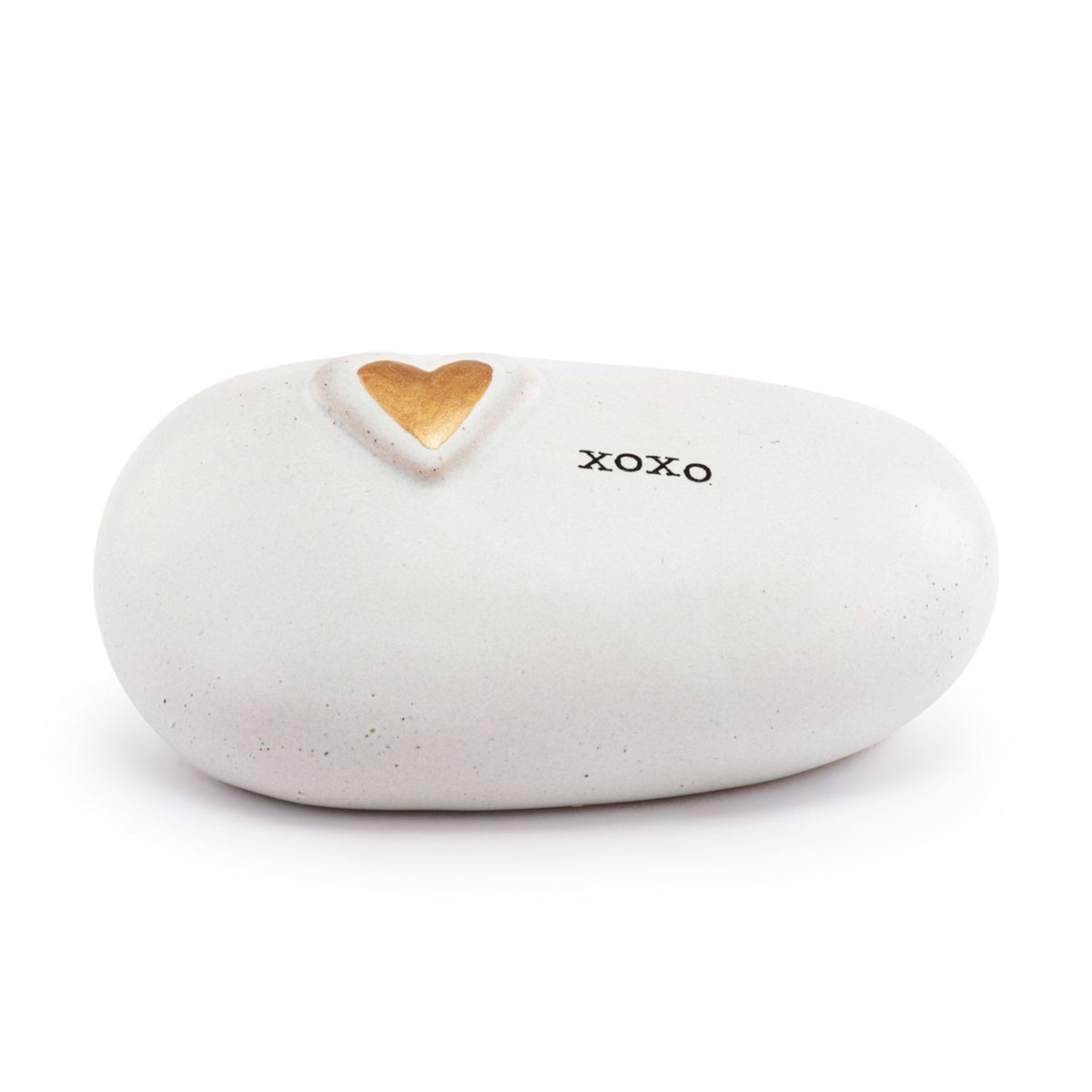 Gold Heart and Xoxo Oval Ceramic Pebble Decoration - Stone