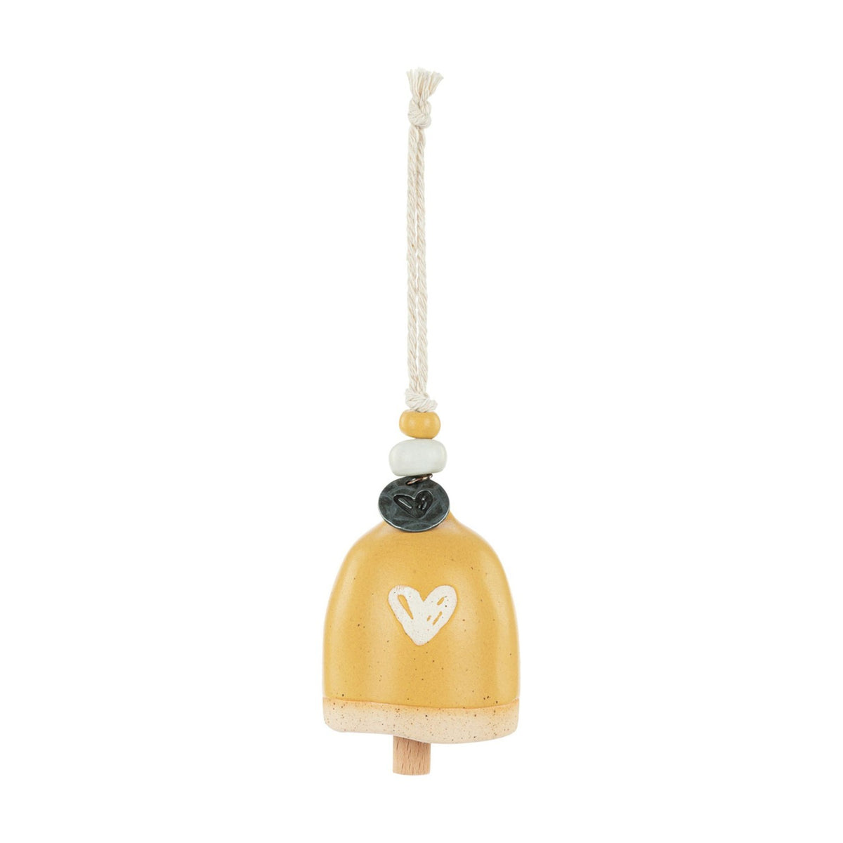 Love Heart Arched Ceramic Mini Bell Ornament with Cord - Tan