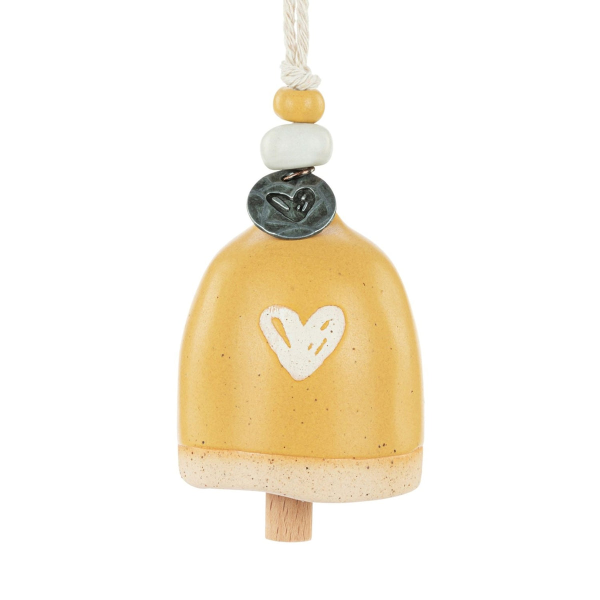 Love Heart Arched Ceramic Mini Bell Ornament with Cord - Tan