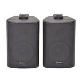 Adastra BC3-B 3in stereo background speakers in black, a pair of compact wall-mount units with steel grilles and top brackets on a white background.