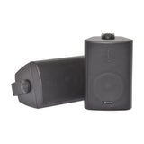 Adastra BC3-B 3in stereo background speakers in matt black, shown as a pair with steel mounting brackets on a plain white background.