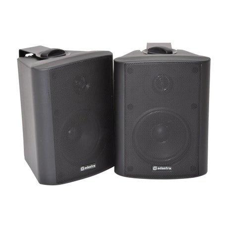 Pair of Adastra BC4-B 4 inch stereo background speakers in matt black with steel grilles and mounting brackets, shown on a plain white background.