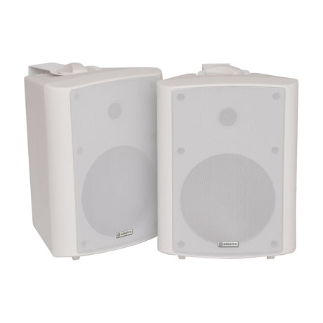 Adastra BC6-W 6.5" 2-way background speakers in white with steel grilles and mounting brackets, shown as a pair on a plain background.