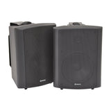 Pair of Adastra BC6-B 6.5in black stereo background speakers with mesh grilles and adjustable wall brackets, shown on a plain white background.