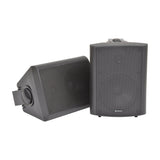 Adastra BC6-B 6.5in black stereo background speakers shown as a pair with matt black ABS casings, steel grilles and adjustable mounting brackets.