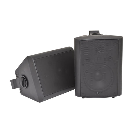Pair of Adastra BC8-B 8 inch black background speakers with matt ABS enclosures, steel mesh grilles and mounting brackets, shown on a white background.