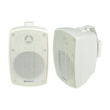 Adastra BH4-W IP44 indoor/outdoor commercial speakers in white, shown as a pair with wall mount brackets on a plain background.