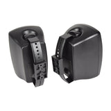 Rear view of Adastra BH4-B matt black indoor/outdoor background speakers by AVSL, showing wall mounting brackets and tilt adjustment, on a white background.