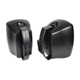 Adastra BH8-B matt black indoor/outdoor background speakers shown as a pair with adjustable wall mounting brackets on a plain white background.