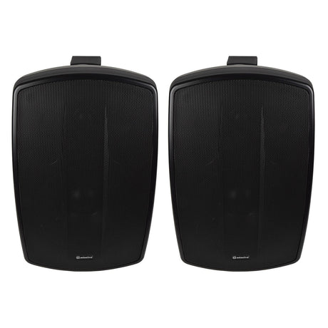 The Adastra BH8 8" 160W speakers, designed for indoor and outdoor use, showcase a sleek, modern design in black. With an IP44 weather resistance rating, these speakers sit side by side against a white background, featuring a perforated front grille and a small logo at the bottom. They enhance durability without compromising style.