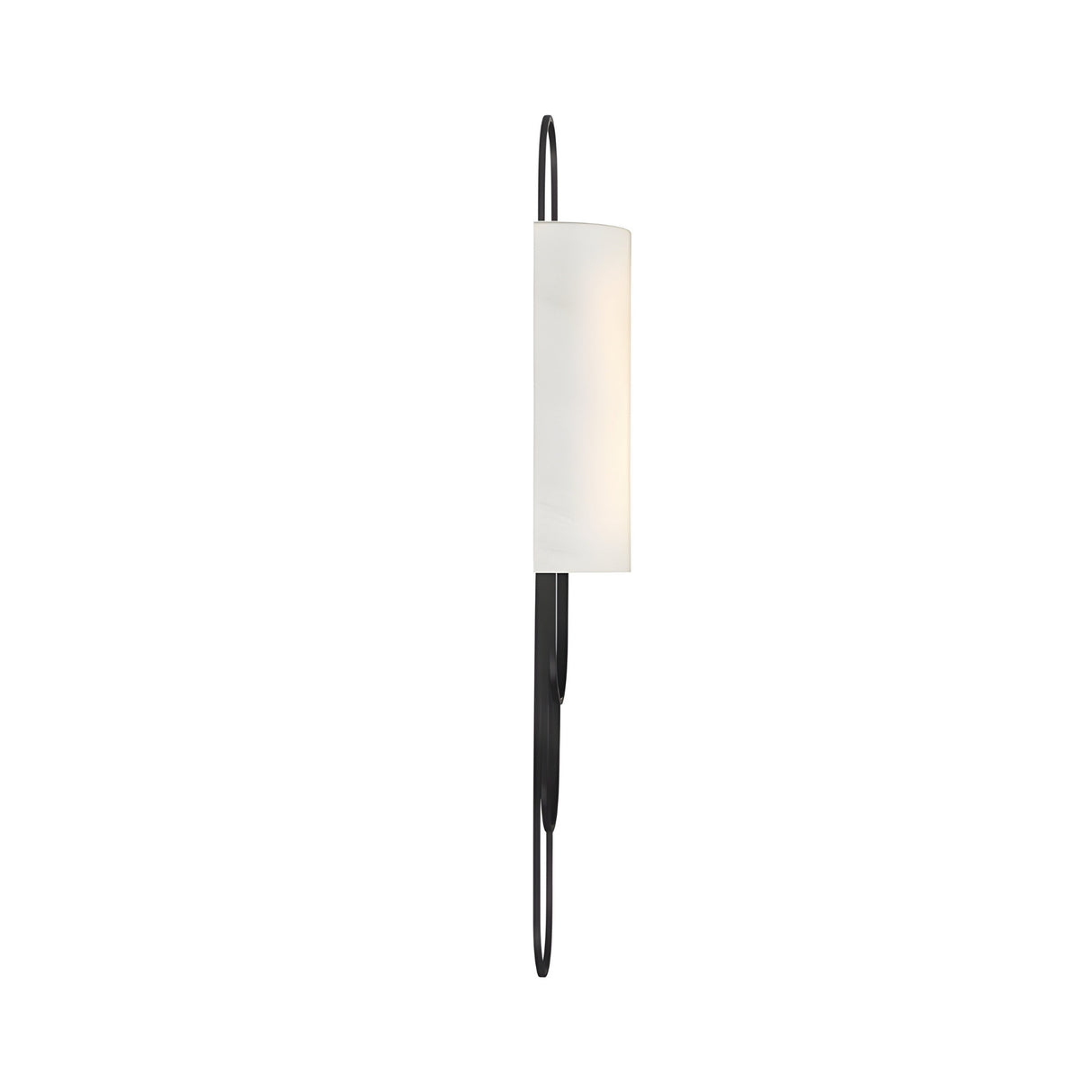 The Catenis 2 Light Large Loop Frame Alabaster Wall Light features a slim matte black frame and an elongated soft white shade, shown against a plain white background.
