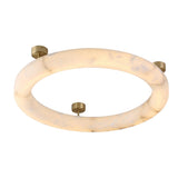 The Orbis Extra Large LED Alabaster Semi-Flush Ceiling Light – Soft White features a round alabaster-style ring with a soft glow, held by three gold mounts—an elegant modern fixture for contemporary spaces.