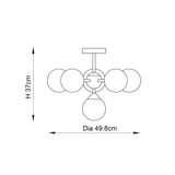 Dimension diagram of the Endon Fitzroy 6 Light Semi-Flush Ceiling Light showing a 37cm height and 49.8cm diameter on a plain white background.
