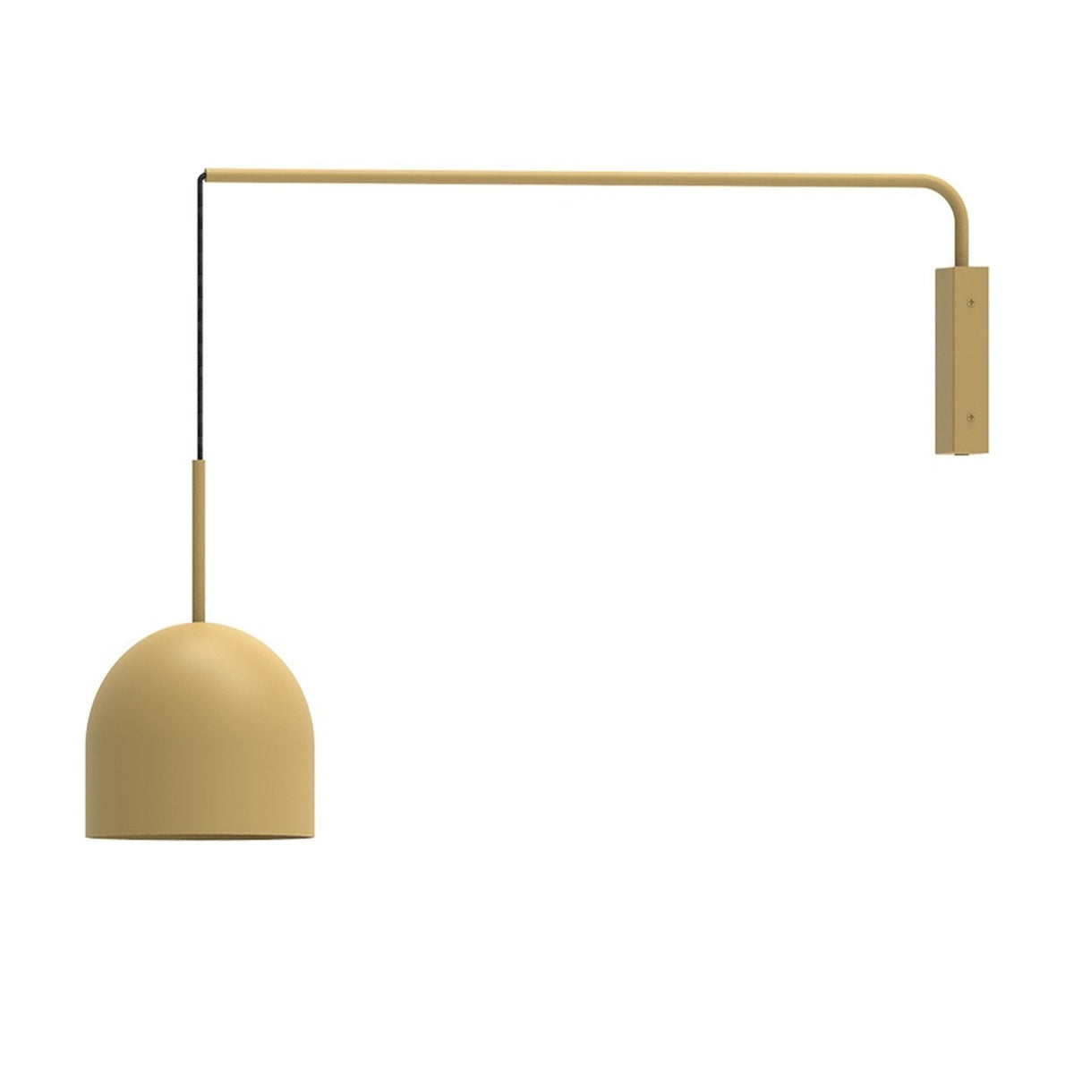 Rio Single Arm Dome Wall Light in yellow, featuring an iron wall-mounted arm with a textile cable suspending a single dome shade, shown on a plain white background.