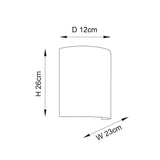 Dimensions diagram of the Endon Salcombe wall light showing 26cm height, 23cm width and 12cm projection on a plain white background.