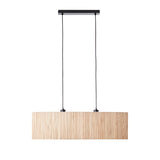 Endon Salcombe 2 light linear pendant with matt black bar fitting, twin cables and a woven natural seagrass oval shade, on a white background.