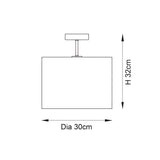 Dimension diagram of the Endon Salcombe semi-flush ceiling light showing a 30cm diameter cylindrical shade and 32cm height on a plain background.