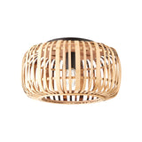 Endon Bracken flush ceiling light with a rounded woven natural bamboo shade and single E27 lamp on a black fitting, shown on a white background.
