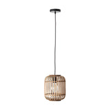 Endon Bracken pendant light with a natural bamboo slatted cage shade, E27 filament bulb and matt black ceiling rose on adjustable flex.