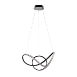 Bramcombe Pendant in matt black with intertwined looping rings and clear faceted acrylic detail, suspended from a round ceiling plate on a white background.