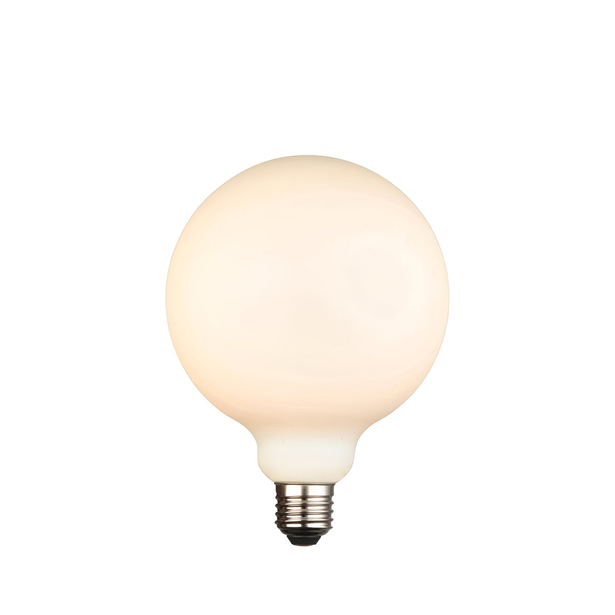 Endon 12W E27 LED filament globe bulb with 125mm opal glass in warm white, shown on a plain white background.