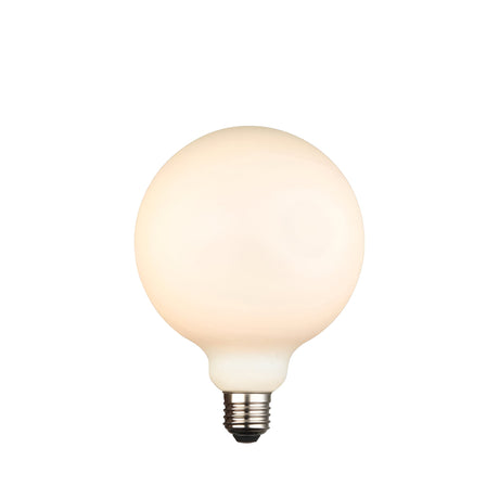 Endon 12W E27 LED filament globe bulb with 125mm opal glass in warm white, shown on a plain white background.
