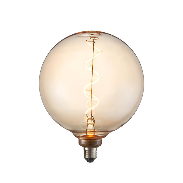 Endon 4W E27 LED filament bulb with spiral filament and amber tinted globe glass, shown on a plain white background.