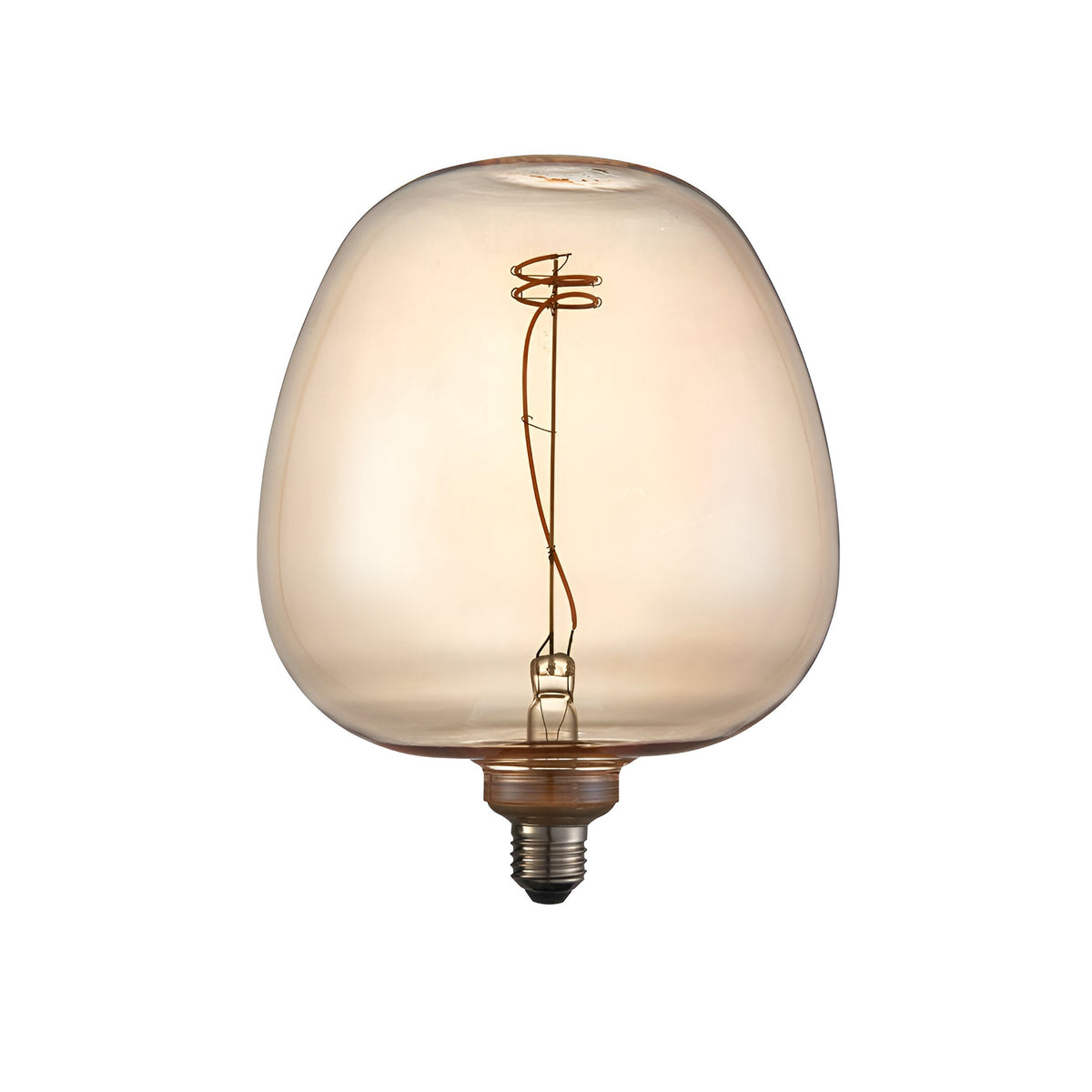 Endon 4W E27 LED filament swirl bulb with amber tinted apple-shaped glass and warm white 2000K filament, shown on a plain white background.