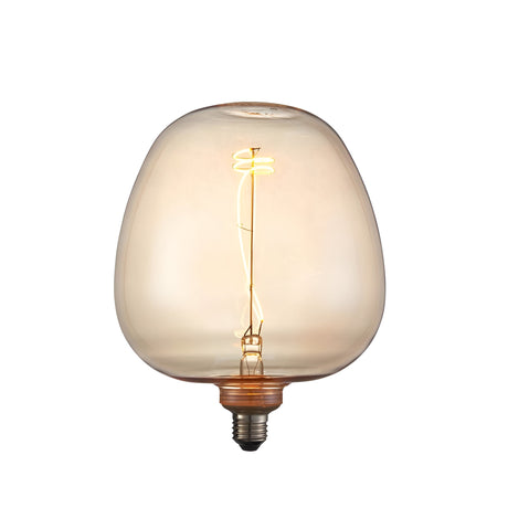 Endon 4W E27 LED filament swirl bulb with amber tinted rounded glass and warm white spiral filament, shown on a plain white background.