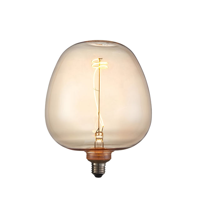 Endon 4W E27 LED filament swirl bulb with amber tinted rounded glass and warm white spiral filament, shown on a plain white background.