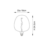 Dimension diagram of the Endon 4W E27 LED filament swirl bulb showing a 19cm diameter and 24.2cm height on a plain white background.