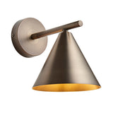 Endon Ashworth wall light with a bronze finish, featuring a conical shade, adjustable arm, and round wall plate on a white background.