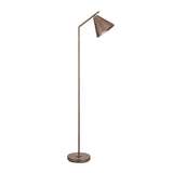 Ashworth Floor Lamp in bronze metal, featuring an angled stem with adjustable conical shade and round base, shown on a plain white background.