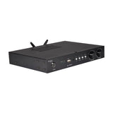 Adastra S460-WIFI WiFi and Bluetooth streaming amplifier in matte black with dual volume knobs, USB port, control buttons and twin antennas.