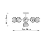 Endon Georgiana 6 light semi-flush ceiling light dimensions diagram showing 64cm diameter and 32.9cm height on a white background.