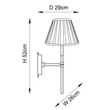 Dimensioned line drawing of the Endon Chartwell wall light showing 52cm height, 26cm width, and 29cm projection with tapered pleated shade.
