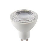Endon 7W GU10 LED bulb in warm white, non-dimmable, with white housing and clear faceted reflector lens, shown on a plain white background.