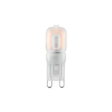 Endon 2W G9 LED capsule bulb with frosted polycarbonate body and two-pin base, shown lit in warm white against a plain white background.